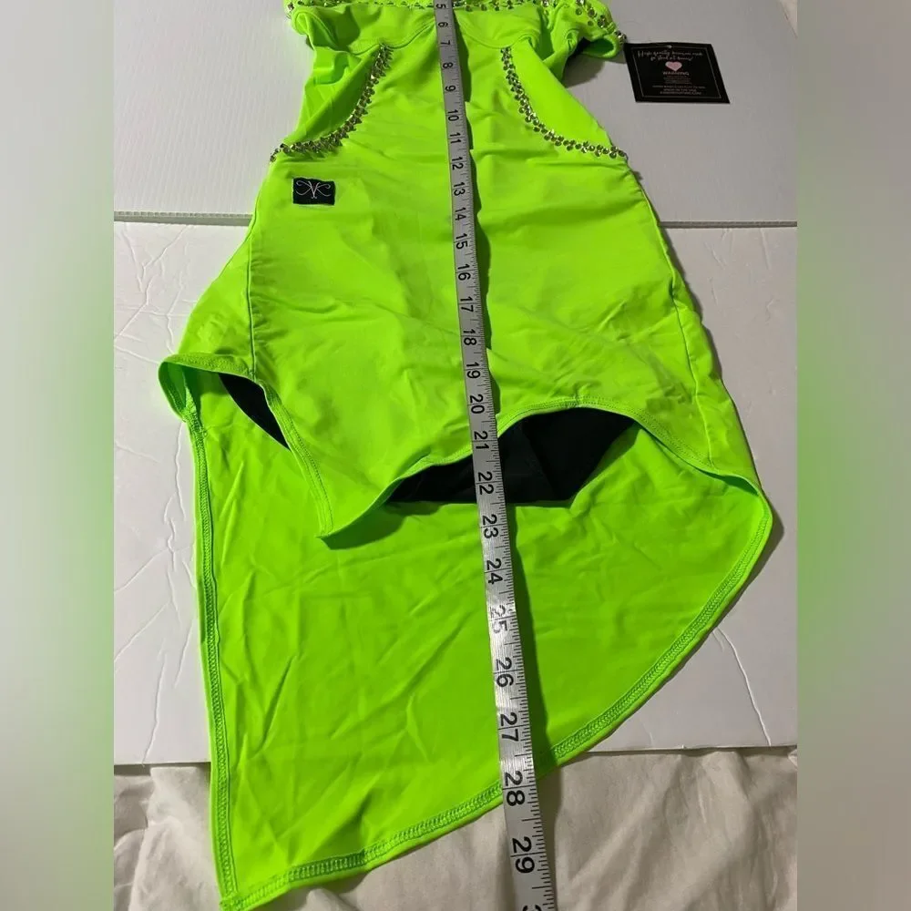 Kandi Kouture dance costume neon green SPOTLIGHT DRESS custom stoned XLC 10/12